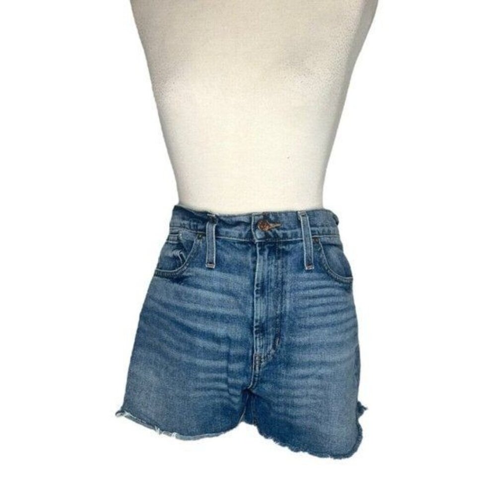 Madewell The Perfect Vintage Jean Shorts High Waist Light Wash Denim Cut Raw Hem - Picture 3 of 10